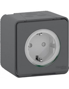 Base de enchufe schuko 16A Superficie IP55 monobloc Mureva Styl Gris MUR36731