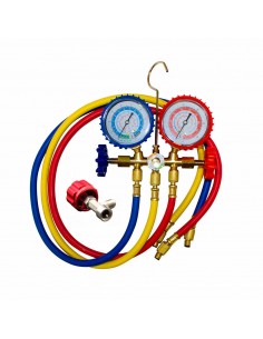 Juego Manómetros más llave de paso para Gasica carga Gas R410,R134,R404 y R32 para aire acondicionado