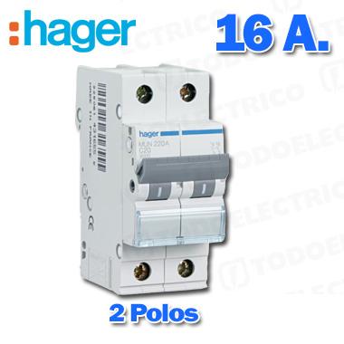 Automático monofasico Hager, 1P+N 16A, MUN516A