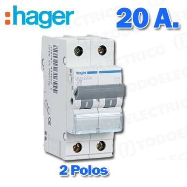 Automático monofasicoHager, 1P+N20A, MUN520A