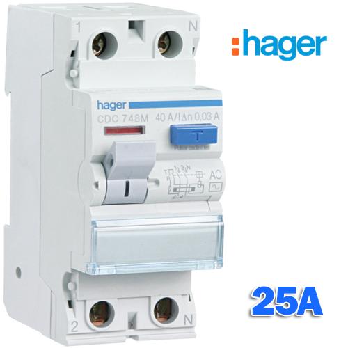Diferencial Industrial 25A 2P Monofásico Hager CDC728M