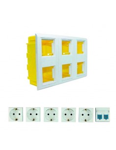 Puesto de Trabajo de Empotrar 6 Módulos completo con 5E + 2 RJ45 cat.6