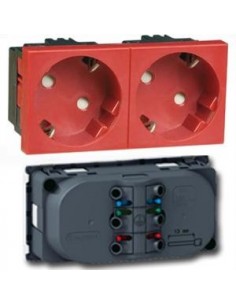 Base enchufe Legrand 077272 mosaic 2 TOMAS 16 A. ROJA c/p. CUATRO modulos