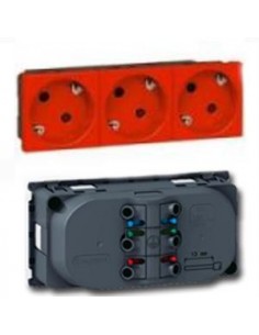 Base enchufe Legrand 077273 mosaic 3 TOMAS 16 A. ROJA c/p. SEIS modulos